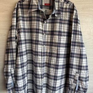 Izod Blue and white plaid button-up shirt #plaidshirt XL